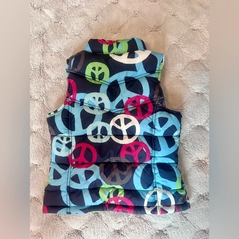 Old Navy Fleece Puffer Vest Peace Sign size Small 6-7 - Picture 2 of 5